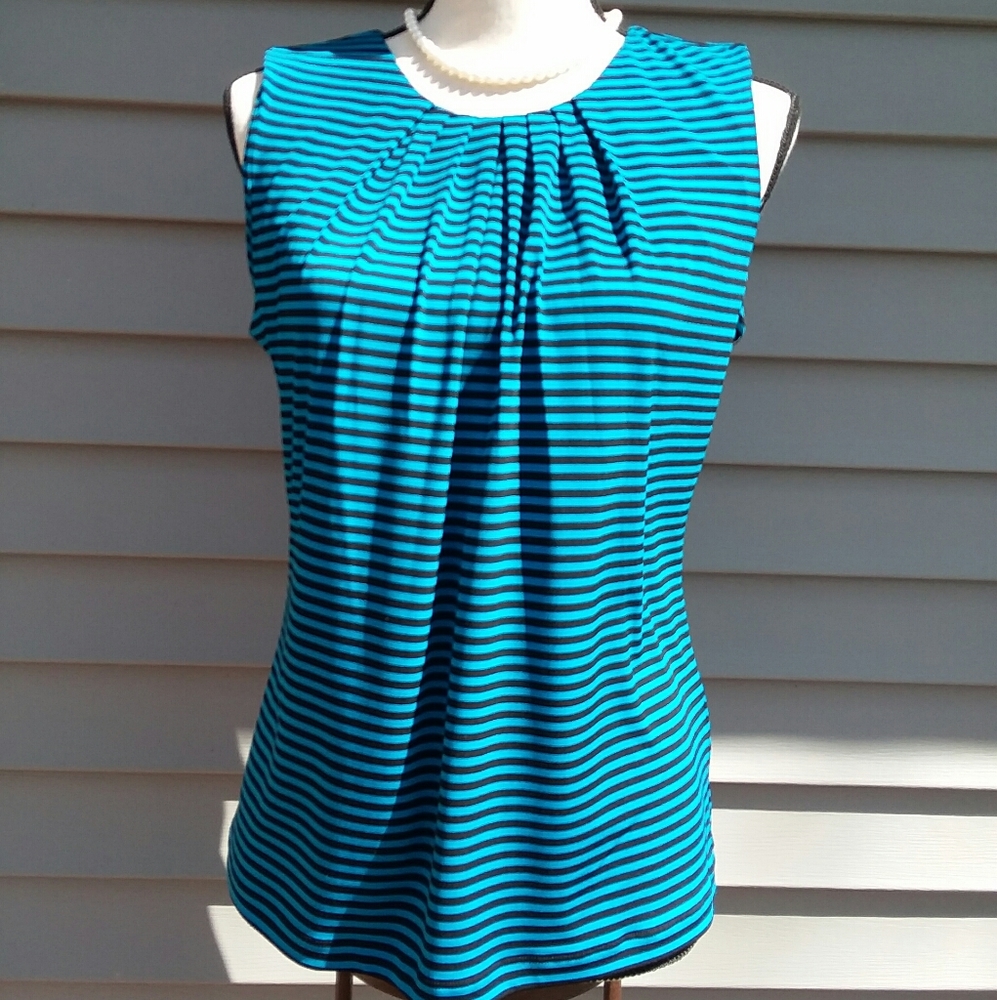 Calvin Klein Pleated Neckline Stripped Blouse M
